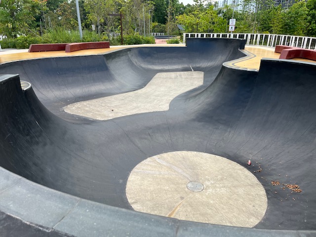 Completed concrete skatepark bowl in Singapore