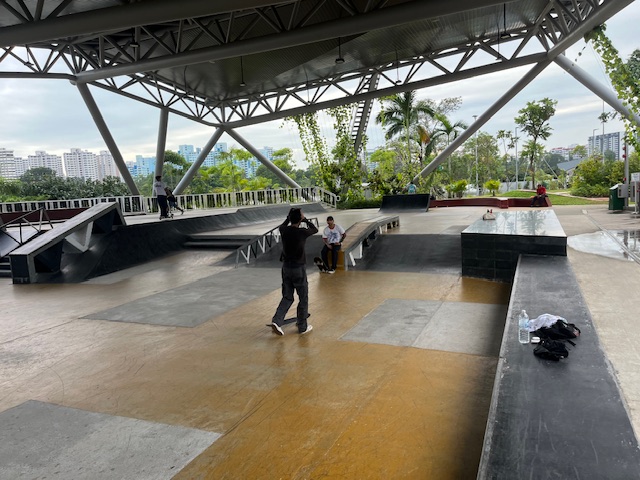 Singapore street skate plaza with ledges and banks