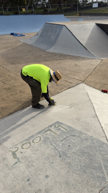 Crack repair ground smooth and finished on a skatepark surface