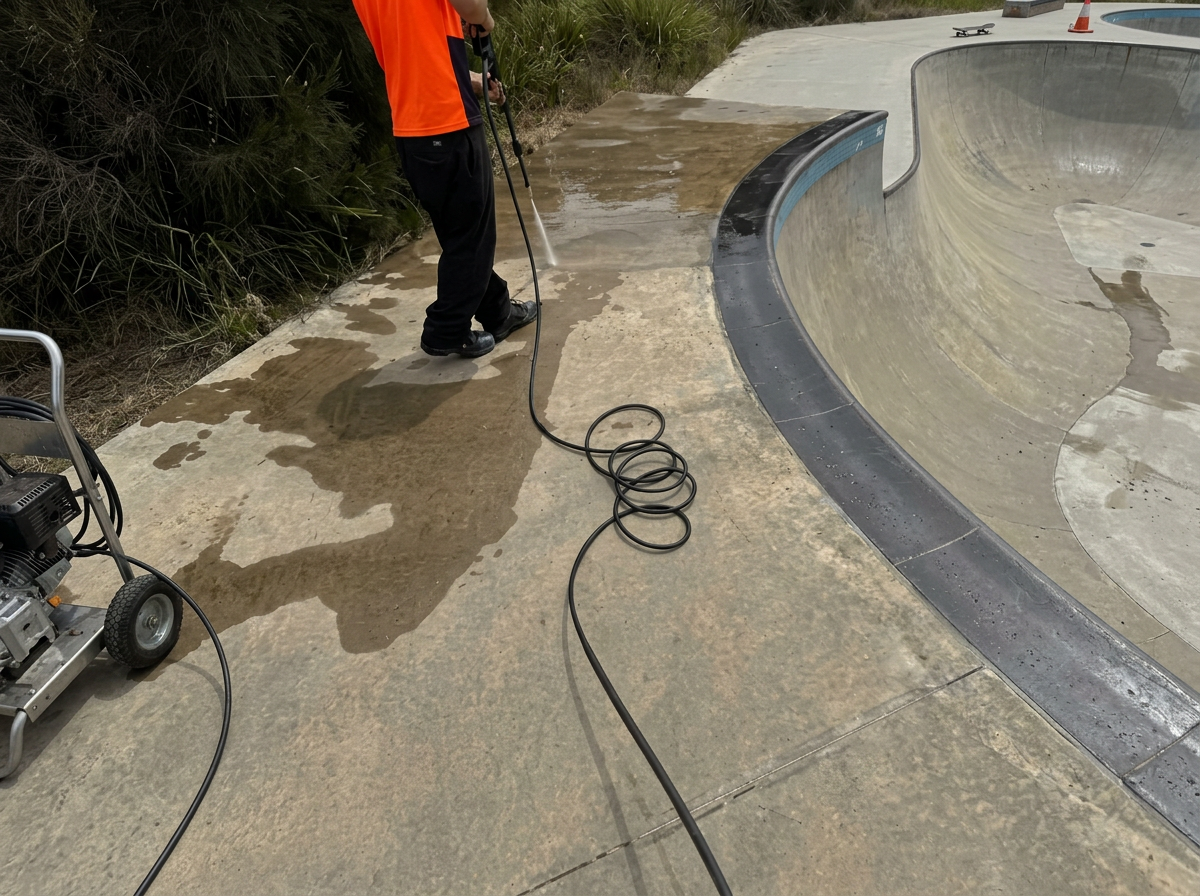 Pressure cleaning at a Green Hills skatepark