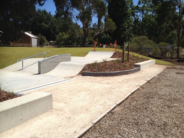 Skatepark concrete and steel elements undergoing repair